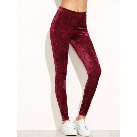 H&M Pants - Crushed Red Velvet Velour Leggings | M